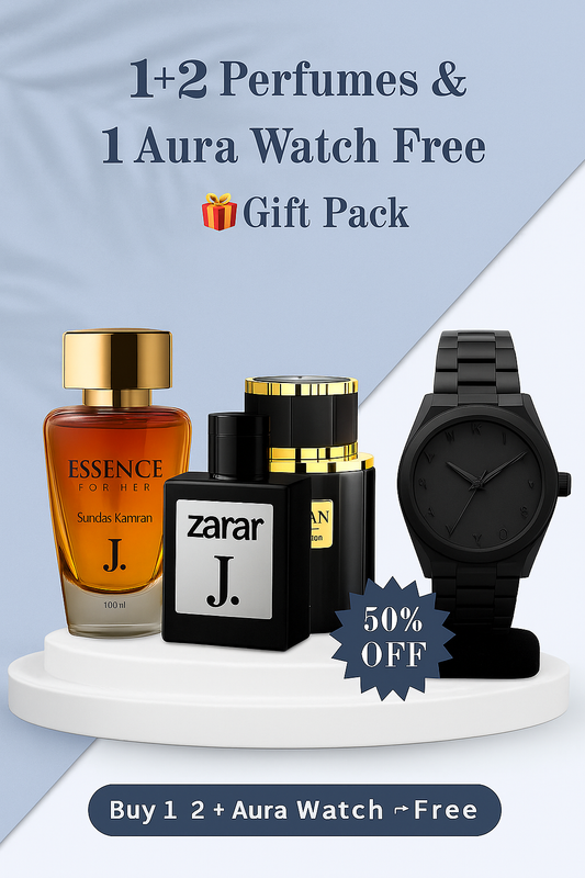 Buy 1 Get 3 Perfume & 1 Aura Watch Free 🎁 Gift Pack